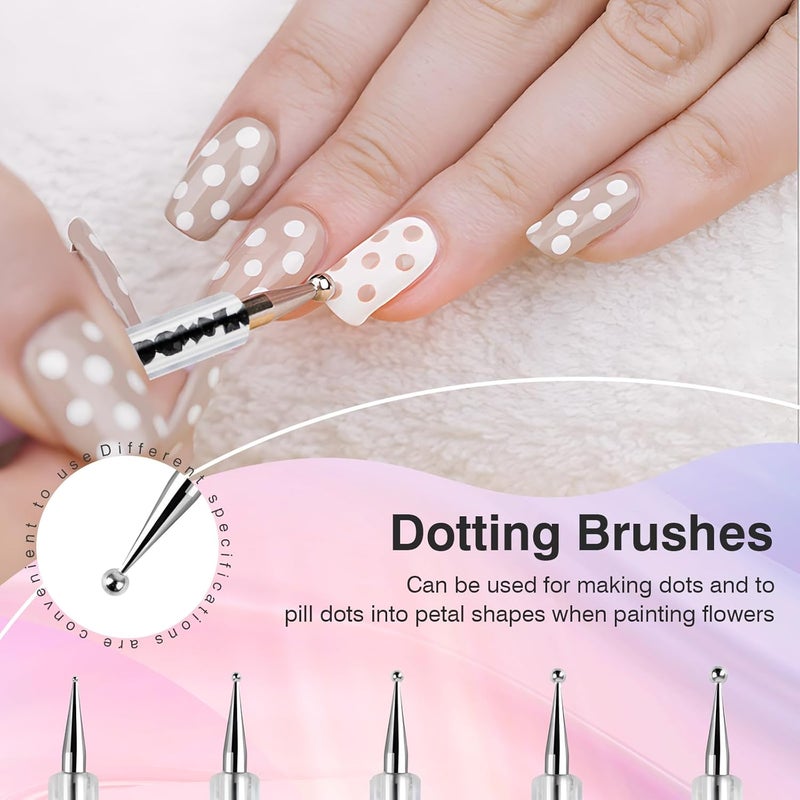 TOCOLES Nail Art Brushes 5PCS Nail Brush Set with Liner Brush and Dotting Pens for Home and Professional Salon Use - Image 4
