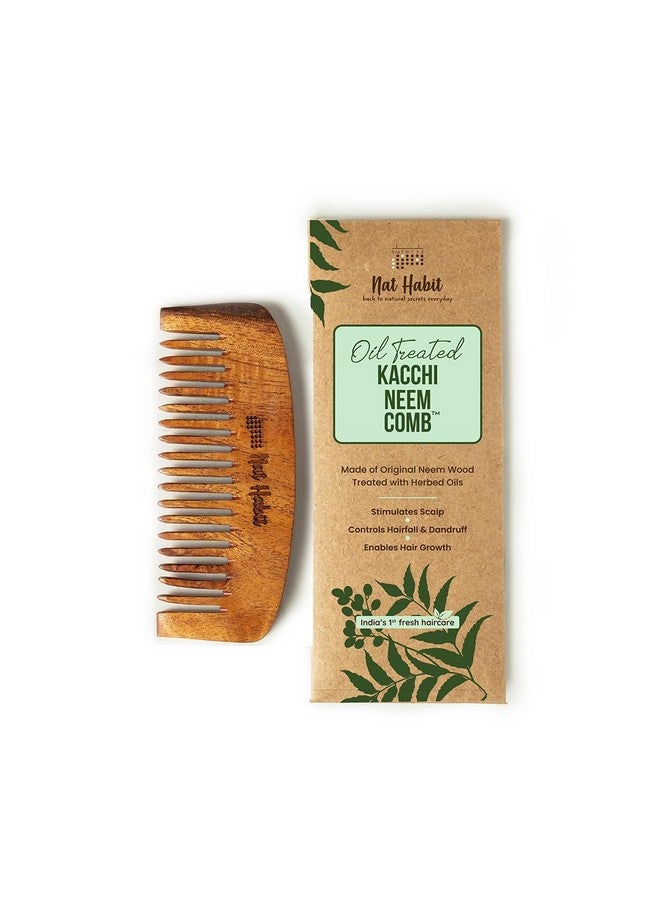 Nat Habit Kacchi Neem Wooden Bounce Comb Soaked In 13 Herbs, Neem & Sesame Oil - For Voluminous Hair, Gentle Detangling & Styling (Wide Tooth) Pack of 1 - Image 1