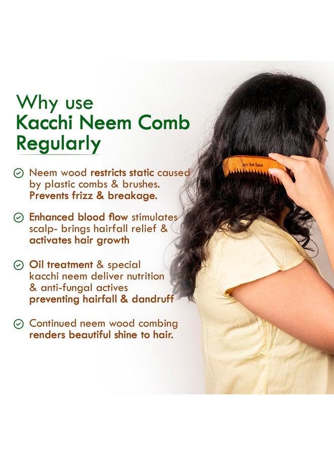 Nat Habit Kacchi Neem Wooden Bounce Comb Soaked In 13 Herbs, Neem & Sesame Oil - For Voluminous Hair, Gentle Detangling & Styling (Wide Tooth) Pack of 1 - Image 4