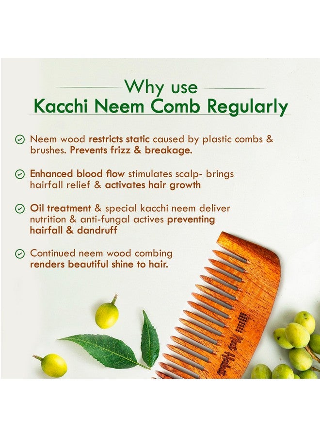 Nat Habit Kacchi Neem Wooden Bounce Comb Soaked In 13 Herbs, Neem & Sesame Oil - For Voluminous Hair, Gentle Detangling & Styling (Wide Tooth) Pack of 1 - Image 5