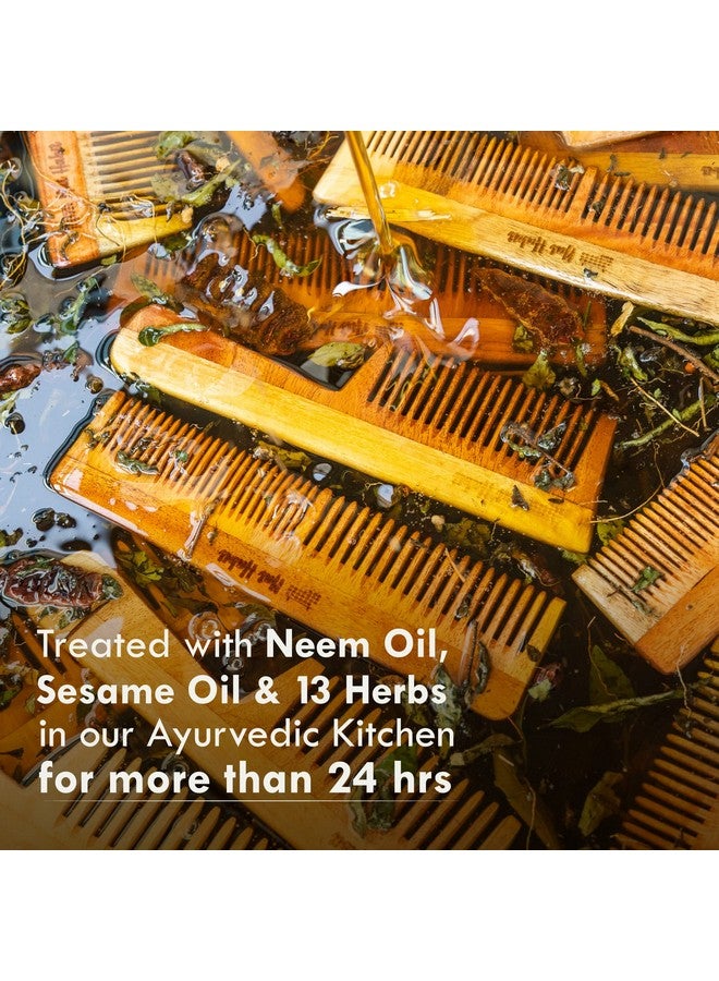 Nat Habit Kacchi Neem Wooden Bounce Comb Soaked In 13 Herbs, Neem & Sesame Oil - For Voluminous Hair, Gentle Detangling & Styling (Wide Tooth) Pack of 1 - Image 2
