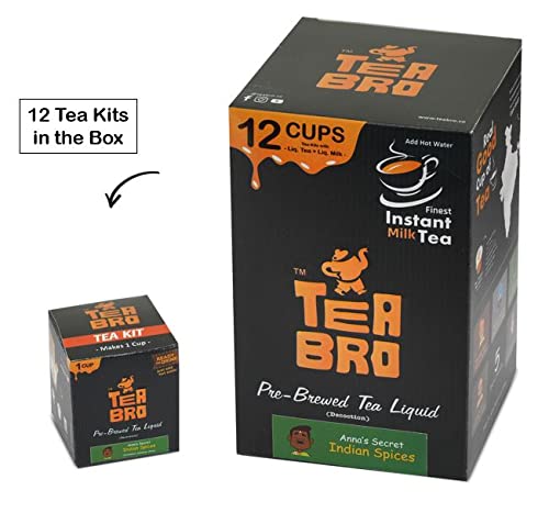 TEA BRO شاي برو، شاي حليب فوري (بنكهة التوابل الهندية) - عبوة من 2 | مستخلص شاي جاهز (مركز) | فقط أضف الماء الساخن | لكل عبوة - 12 مجموعة شاي مع (شاي سائل + حليب سائل + سكر) - سر آنا، التوابل الهندية - Image 3