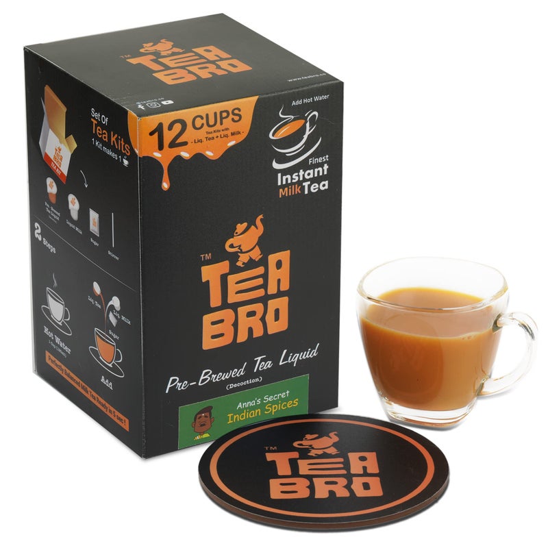 TEA BRO شاي برو، شاي حليب فوري (بنكهة التوابل الهندية) - عبوة من 2 | مستخلص شاي جاهز (مركز) | فقط أضف الماء الساخن | لكل عبوة - 12 مجموعة شاي مع (شاي سائل + حليب سائل + سكر) - سر آنا، التوابل الهندية - Image 5