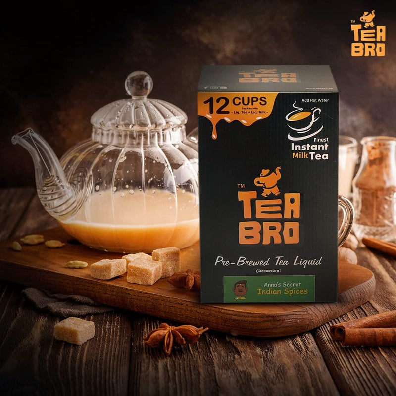 TEA BRO شاي برو، شاي حليب فوري (بنكهة التوابل الهندية) - عبوة من 2 | مستخلص شاي جاهز (مركز) | فقط أضف الماء الساخن | لكل عبوة - 12 مجموعة شاي مع (شاي سائل + حليب سائل + سكر) - سر آنا، التوابل الهندية - Image 2