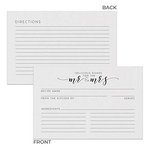 Dashleigh Bridal Shower Recipe Cards 4x6, 48 Mr and Mrs Newlywed Recipe Cards Double Sided, Water Resistant Thick Cardstock for Wedding Shower Games - Vintage Keepsake Gift for Bride to Be, Recipe Box - Image 4