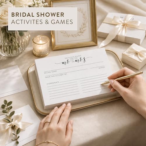 Dashleigh Bridal Shower Recipe Cards 4x6, 48 Mr and Mrs Newlywed Recipe Cards Double Sided, Water Resistant Thick Cardstock for Wedding Shower Games - Vintage Keepsake Gift for Bride to Be, Recipe Box - Image 5