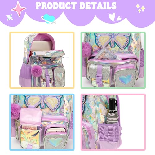 Meetbelify Backpack for Girls Backpacks with Lunch Box Pencil Case for Elementary Student Kids School Travel Bag for Girls Ages 6-8 Years Old - Image 4
