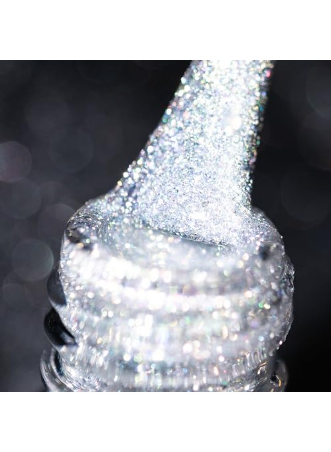 BURANO Reflective Diamond Nail Glitter Gel Polish 73ml Sparkly Summer Color Holographic Glitters Shiny Gel Polish UV Lamp Required Silver JL1 - Image 1
