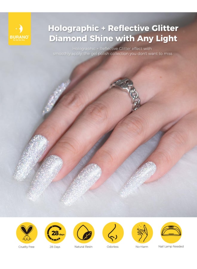 BURANO Reflective Diamond Nail Glitter Gel Polish 73ml Sparkly Summer Color Holographic Glitters Shiny Gel Polish UV Lamp Required Silver JL1 - Image 4