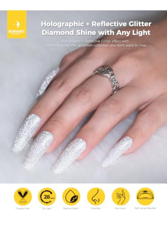 BURANO Reflective Diamond Nail Glitter Gel Polish 73ml Sparkly Summer Color Holographic Glitters Shiny Gel Polish UV Lamp Required Silver JL1 - Image 3