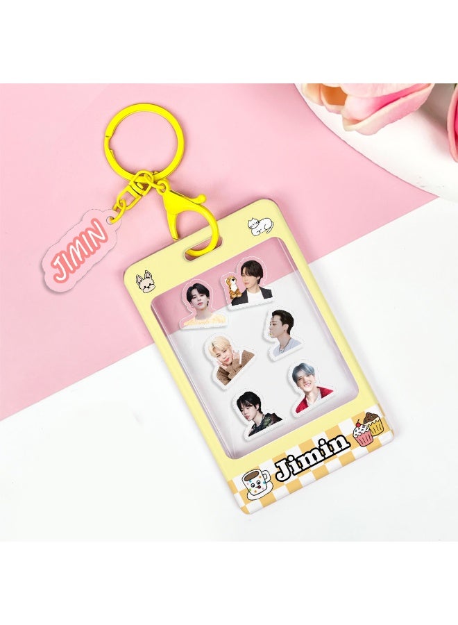 NIBEMINENT 1 - Piece V JIMIN Kpop Photo Card Holder Pendant Key Chain ID Badge Holder ID Card Holder Photo Card Protector for School ID Office ID Access Card for Women Girls