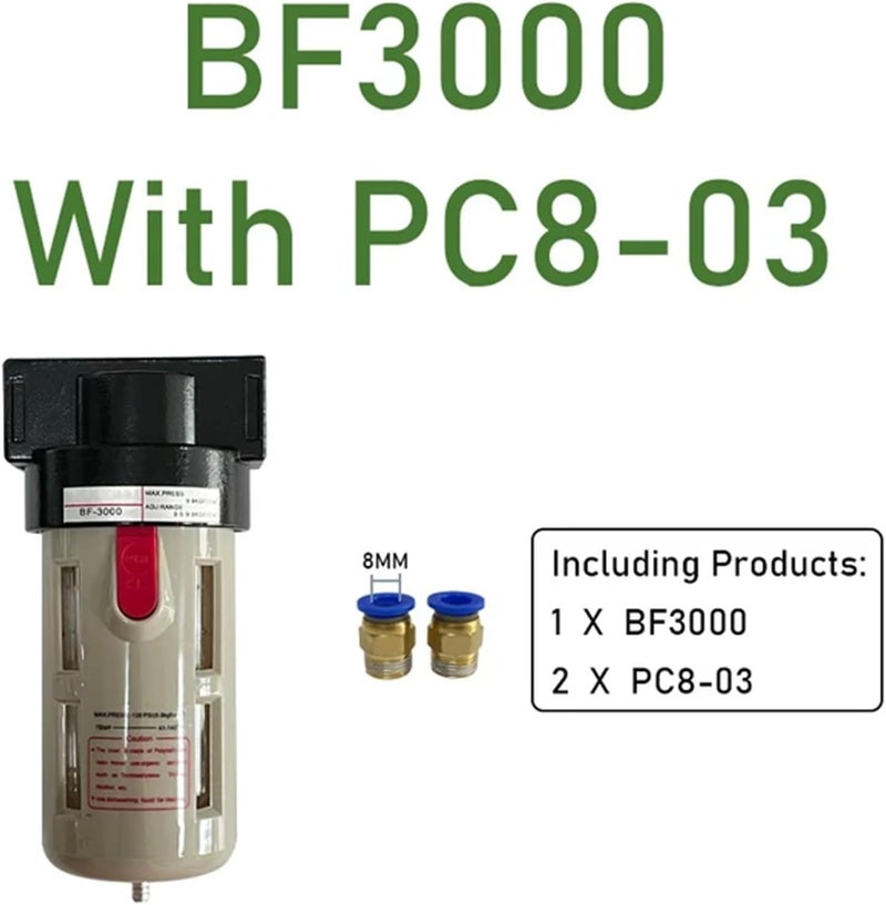 Air Source Processor Oil Water Separator Compressor Filter Pressure regulating Valve Triplet BF2000/BF3000/BF4000(With 8mm Fitting2) - Image 2