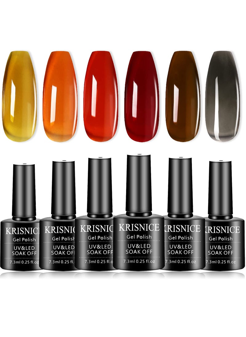 KRISNICE - Tortoise Shell Nails Orange Jelly Gel Nail Polish Crystal Translucent Sheer Clear Red Coral Grey Amber Brown Autumn Designs Manicure DIY Home UV LED Soak Off Art Gift (KBT6-002-01) - Image 1