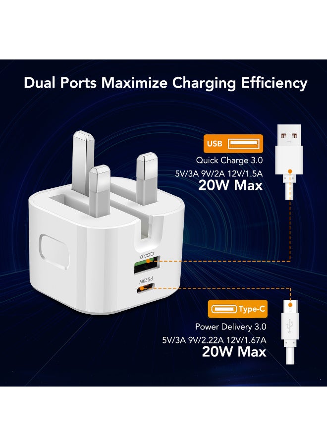 ECVV PD 20W Fast Dual ports charger 2 Ports Type-c QC3.0 Wall Adapter UK Plug Travel USB C Plug Mic05 - Image 2