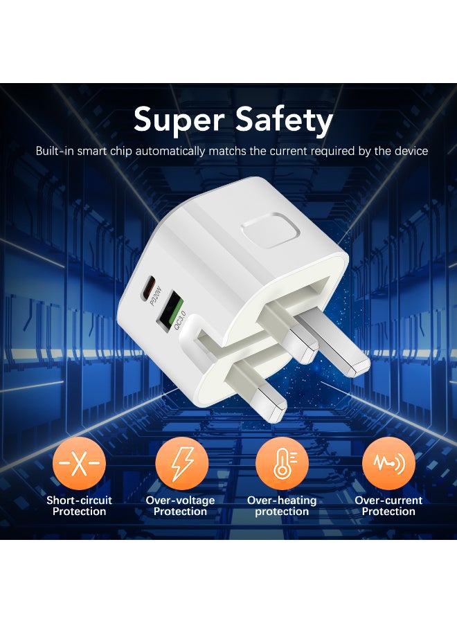 ECVV PD 20W Fast Dual ports charger 2 Ports Type-c QC3.0 Wall Adapter UK Plug Travel USB C Plug Mic05 - Image 4
