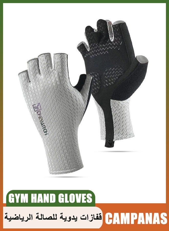 CAMPANAS Gym Gloves for Men & Women - Anti-Slip Silicone Grip Weightlifting Gloves, Breathable Mesh Workout Gloves with Wrist Support for Exercise, Cycling, Training & Fitness (Grey) - Image 1