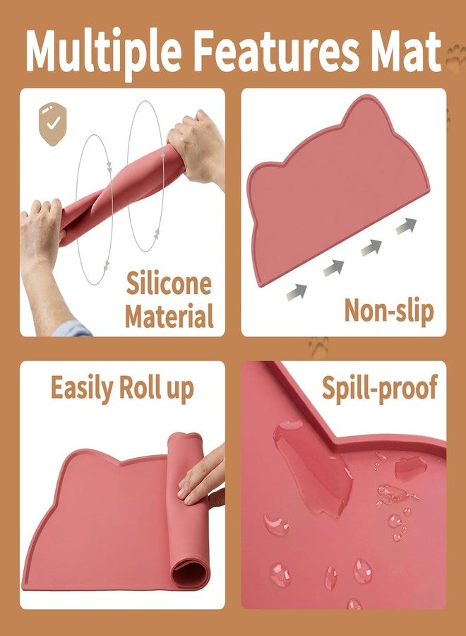 CENELO 2Pcs Silicone Cat Food Mat Waterproof Cat Bowl Mats Pet Feeding Mat Pet Placemat for Indoor Floors (Gray & Pink) - Image 5