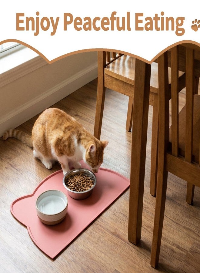 CENELO 2Pcs Silicone Cat Food Mat Waterproof Cat Bowl Mats Pet Feeding Mat Pet Placemat for Indoor Floors (Gray & Pink) - Image 3