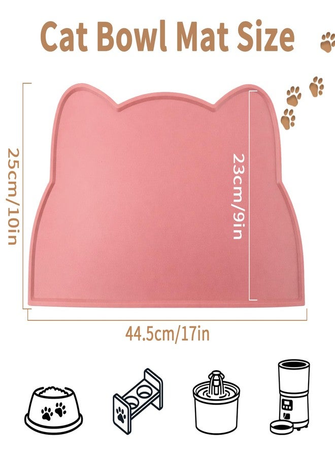 CENELO 2Pcs Silicone Cat Food Mat Waterproof Cat Bowl Mats Pet Feeding Mat Pet Placemat for Indoor Floors (Gray & Pink) - Image 2