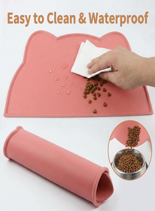 CENELO 2Pcs Silicone Cat Food Mat Waterproof Cat Bowl Mats Pet Feeding Mat Pet Placemat for Indoor Floors (Gray & Pink) - Image 4