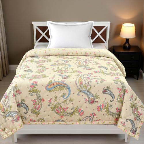 CLOUDTAILNET Premium Ultrasonic Comforter Single Bed, Reversible Microfiber, Quilt, AC Blanket, Dohar Single Bed Paisley Beige - Image 1