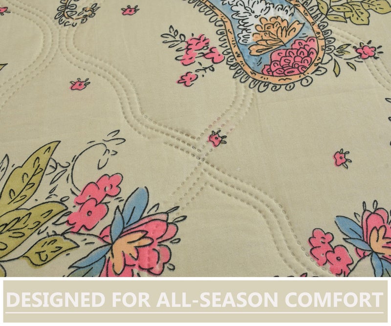CLOUDTAILNET Premium Ultrasonic Comforter Single Bed, Reversible Microfiber, Quilt, AC Blanket, Dohar Single Bed Paisley Beige - Image 3