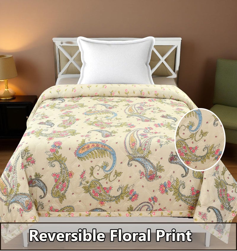 CLOUDTAILNET Premium Ultrasonic Comforter Single Bed, Reversible Microfiber, Quilt, AC Blanket, Dohar Single Bed Paisley Beige - Image 5