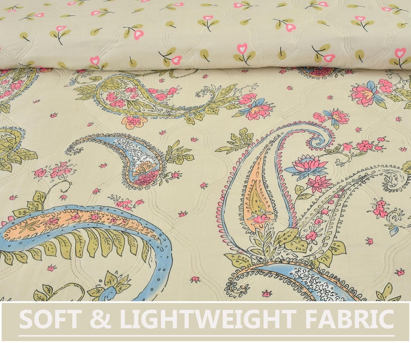 CLOUDTAILNET Premium Ultrasonic Comforter Single Bed, Reversible Microfiber, Quilt, AC Blanket, Dohar Single Bed Paisley Beige - Image 4