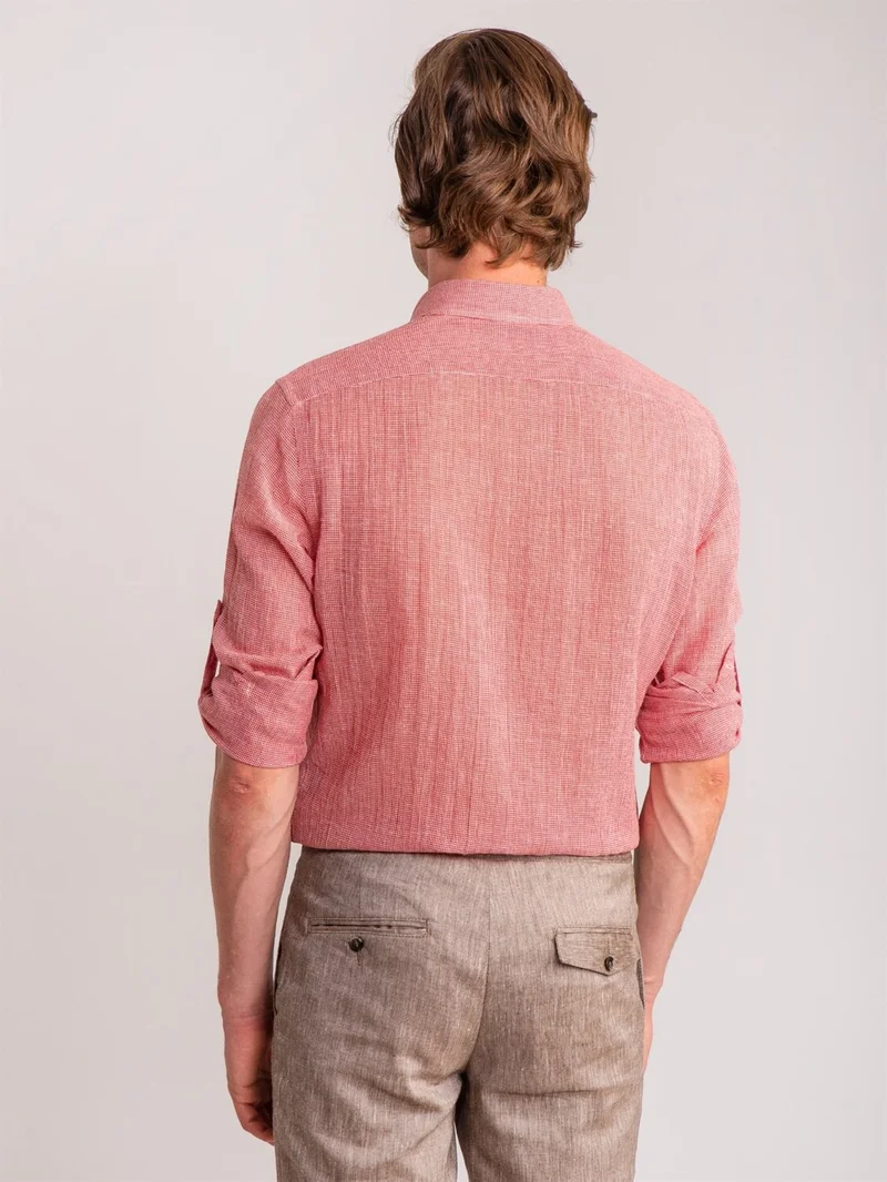 دوفي Red Men's Slim Fit Brent Button Collar Long Sleeve Shirt