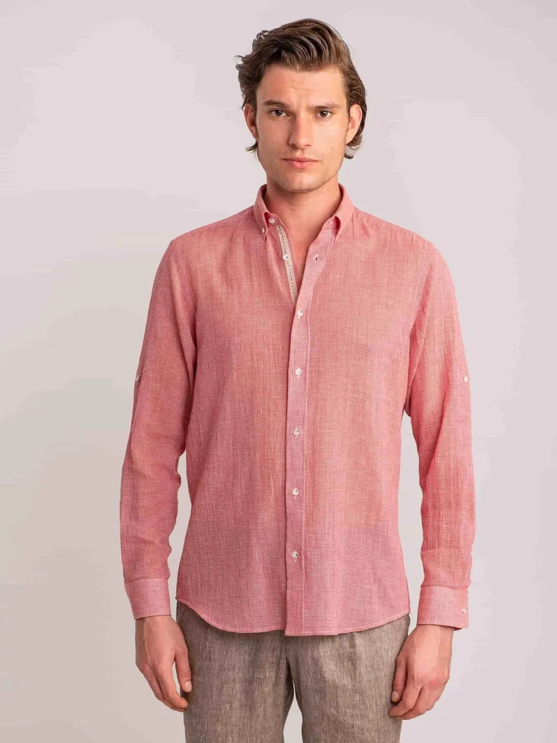 دوفي Red Men's Slim Fit Brent Button Collar Long Sleeve Shirt