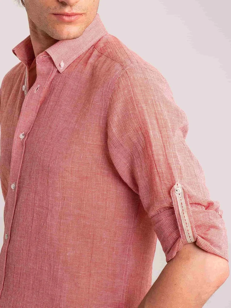 دوفي Red Men's Slim Fit Brent Button Collar Long Sleeve Shirt