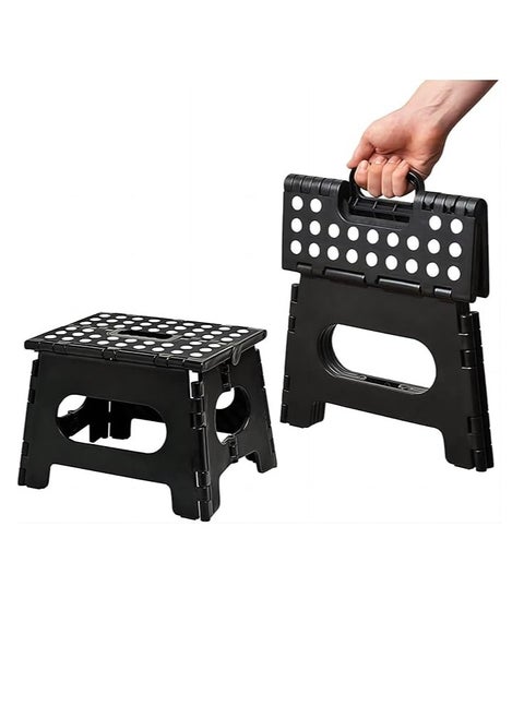 22cm High Folding Footstool Lightweight and Portable Footstool Opens Easily with One Flip (Black)
