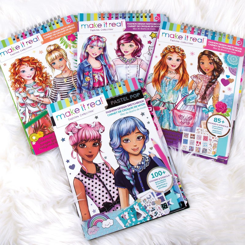 Make It Real Fashion Design Sketchbook for Girls - Pastel Pop Kit with 105 Stickers, Stencils, Design Guide - Pastel & Rainbow-Themed Fashion, Creative Gift Kids Ages 6+, Develops Real-World Skills - Image 4