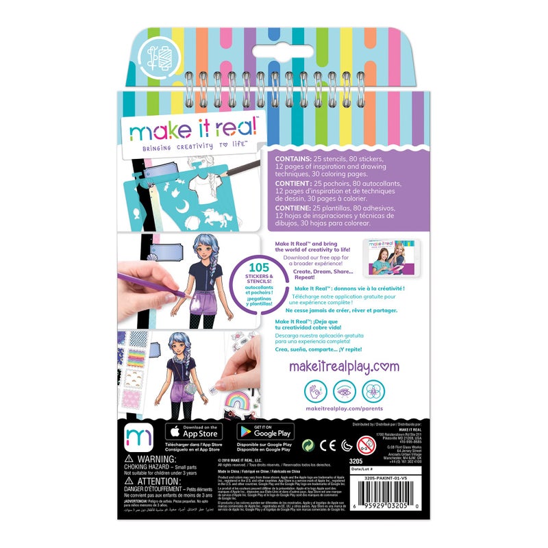 Make It Real Fashion Design Sketchbook for Girls - Pastel Pop Kit with 105 Stickers, Stencils, Design Guide - Pastel & Rainbow-Themed Fashion, Creative Gift Kids Ages 6+, Develops Real-World Skills - Image 2