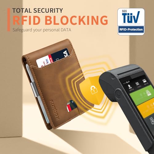 RUNBOX Slim Wallets for Men - Leather Money Clip Mens Wallet - RFID Blocking Front Pocket Bifold Wallet - Thin Credit Card Holder with Gift Box - Image 5