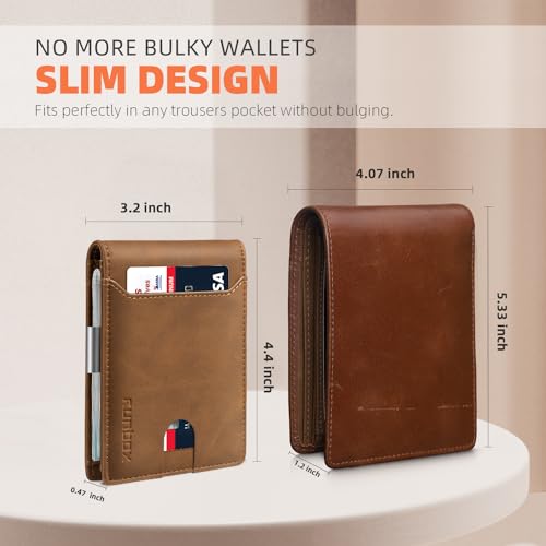 RUNBOX Slim Wallets for Men - Leather Money Clip Mens Wallet - RFID Blocking Front Pocket Bifold Wallet - Thin Credit Card Holder with Gift Box - Image 4