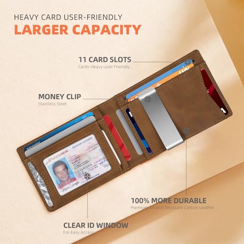 RUNBOX Slim Wallets for Men - Leather Money Clip Mens Wallet - RFID Blocking Front Pocket Bifold Wallet - Thin Credit Card Holder with Gift Box - Image 3