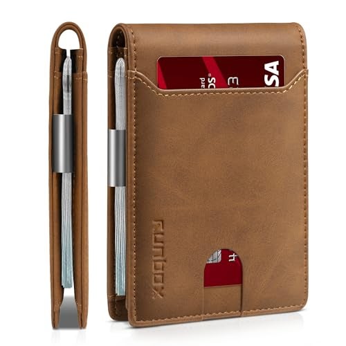 RUNBOX Slim Wallets for Men - Leather Money Clip Mens Wallet - RFID Blocking Front Pocket Bifold Wallet - Thin Credit Card Holder with Gift Box - Image 1
