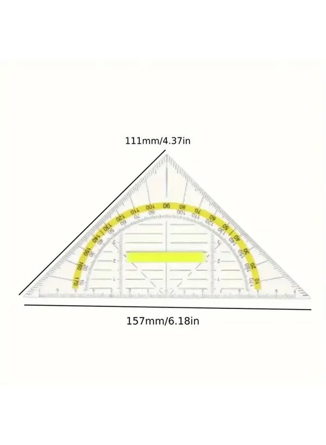 Yellow Transparent 4 Pieces Multifunctional Protractor Geometry Set With Handle - Image 2
