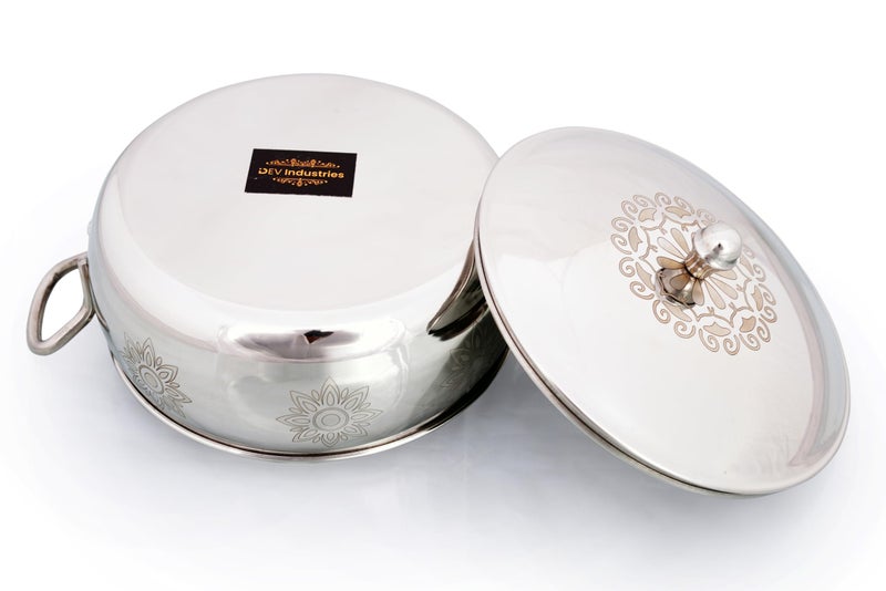 Dev Industries Stainless Steel Handi Set with Lids - Easy to Carry Handle - Pack of 1 Pcs, 750 ML - Serving Cookware Kitchen Set - Ideal for Store & Serve - Highly Durable - Image 3