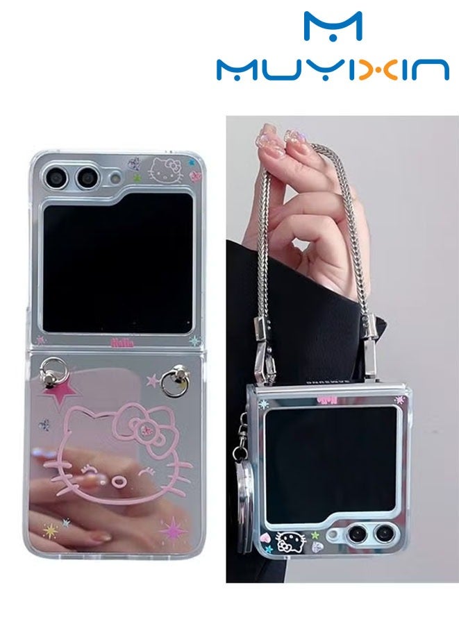 Muyixin Case for Samsung Galaxy Z Flip 5 5G (2023) with Makeup Mirror and Anti-lose Strap Fashion and Luxury Cute Cat Anti-Scratch Protective Back Cover - Image 1