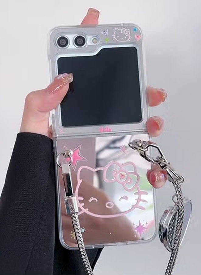 Muyixin Case for Samsung Galaxy Z Flip 5 5G (2023) with Makeup Mirror and Anti-lose Strap Fashion and Luxury Cute Cat Anti-Scratch Protective Back Cover - Image 2