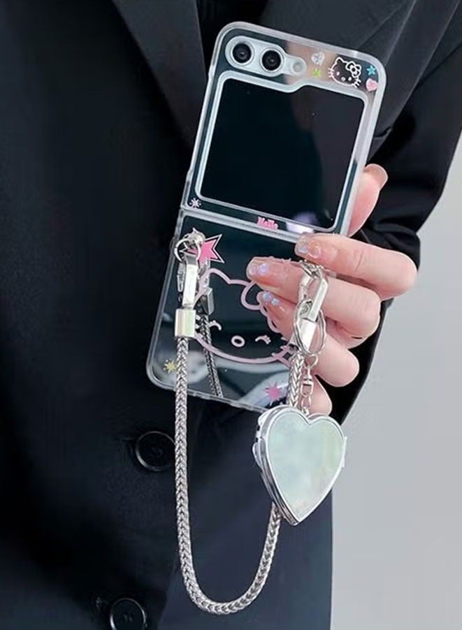 Muyixin Case for Samsung Galaxy Z Flip 5 5G (2023) with Makeup Mirror and Anti-lose Strap Fashion and Luxury Cute Cat Anti-Scratch Protective Back Cover - Image 3