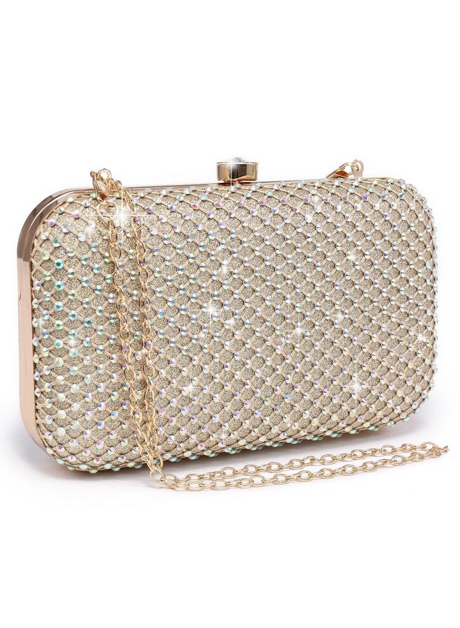 DASEIN حقيبة كلتش نسائية مرصعة بالأحجار اللامعة حقيبة مسائية متلألئة مع قفل كريستالي لحفلات التخرج والزفاف (ذهبي) - Image 1
