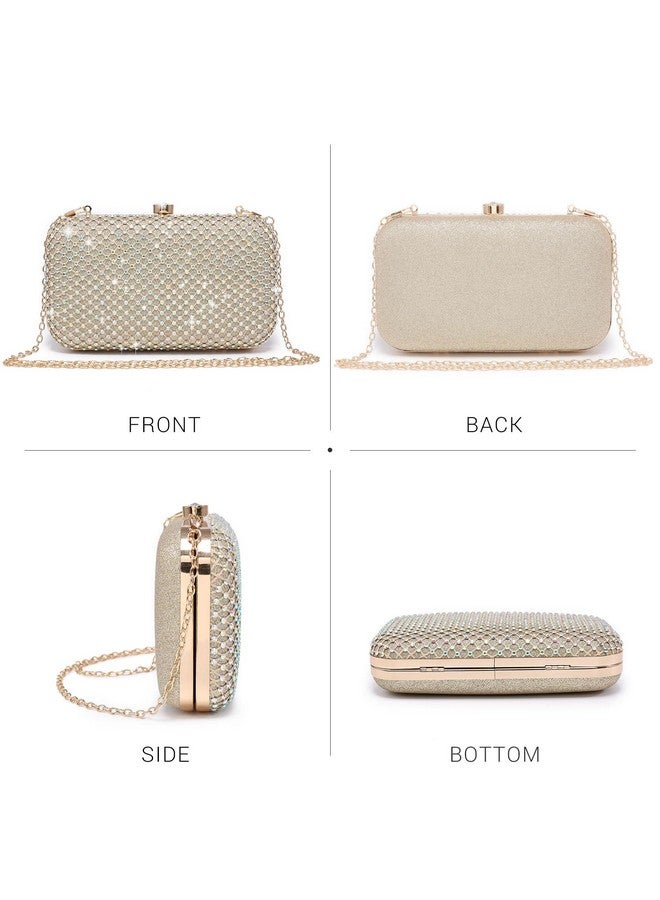 DASEIN حقيبة كلتش نسائية مرصعة بالأحجار اللامعة حقيبة مسائية متلألئة مع قفل كريستالي لحفلات التخرج والزفاف (ذهبي) - Image 3