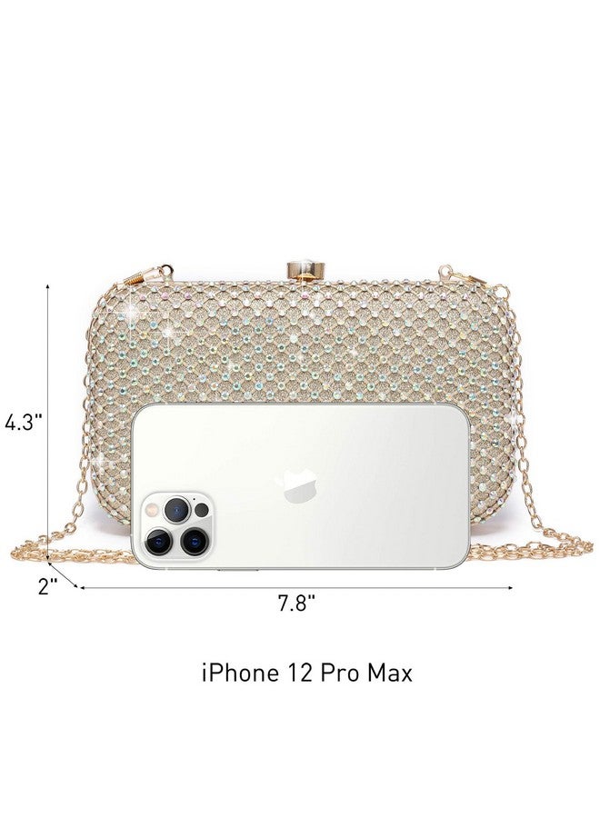 DASEIN حقيبة كلتش نسائية مرصعة بالأحجار اللامعة حقيبة مسائية متلألئة مع قفل كريستالي لحفلات التخرج والزفاف (ذهبي) - Image 4