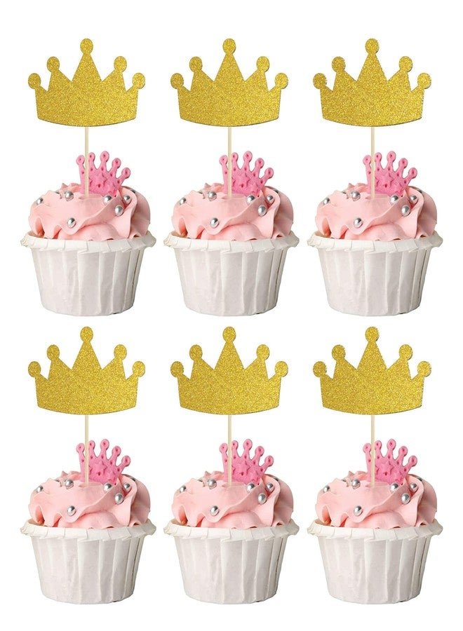 SVM CRAFT® Crown Cupcake Cake Toppers Gold Glitter,20 Pcs Cake Decoration for First Birthday, Birthday Party,Baby Shower Wedding Food Decor and Cupcake Party Picks