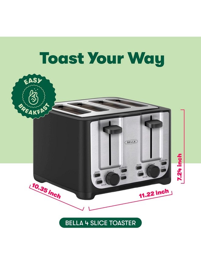 Bella BELLA 4 Slice Toaster with Auto Shut Off - Extra Wide Slots & Removable Crumb Tray and Cancel, Defrost & Reheat Function - Toast Bread & Bagel, Black  - Image 2