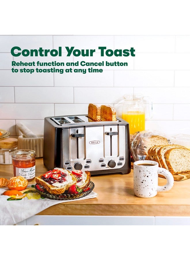 Bella BELLA 4 Slice Toaster with Auto Shut Off - Extra Wide Slots & Removable Crumb Tray and Cancel, Defrost & Reheat Function - Toast Bread & Bagel, Black  - Image 5