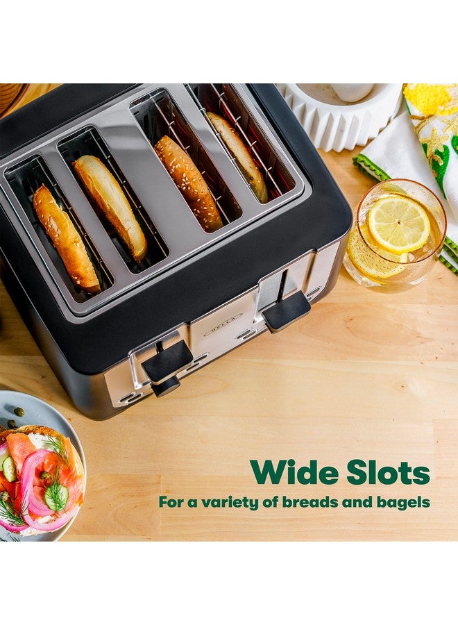 Bella BELLA 4 Slice Toaster with Auto Shut Off - Extra Wide Slots & Removable Crumb Tray and Cancel, Defrost & Reheat Function - Toast Bread & Bagel, Black  - Image 3